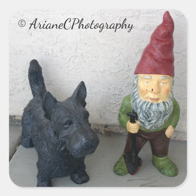Um gnomo e seus adesivos de cachorro (Frente)