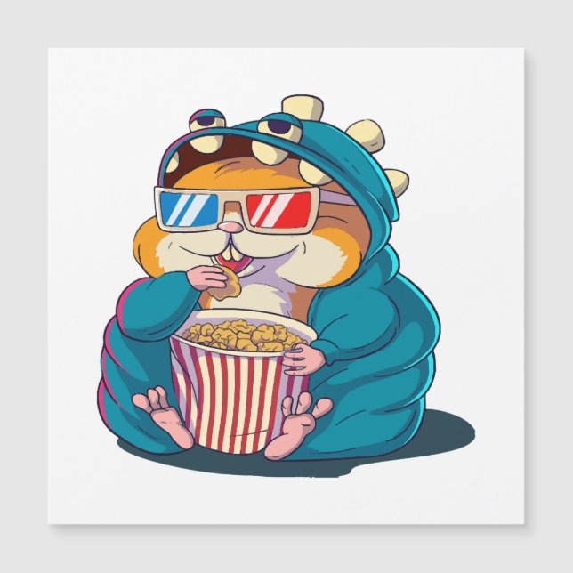 Um hamster engraçado usando óculos come pipoca (Frente)