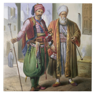 Um Janissary e um comerciante no Cairo, ilustraç