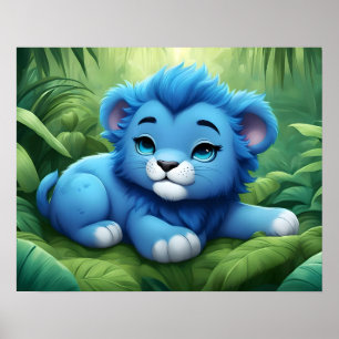 Um leão azul no Poster da selva