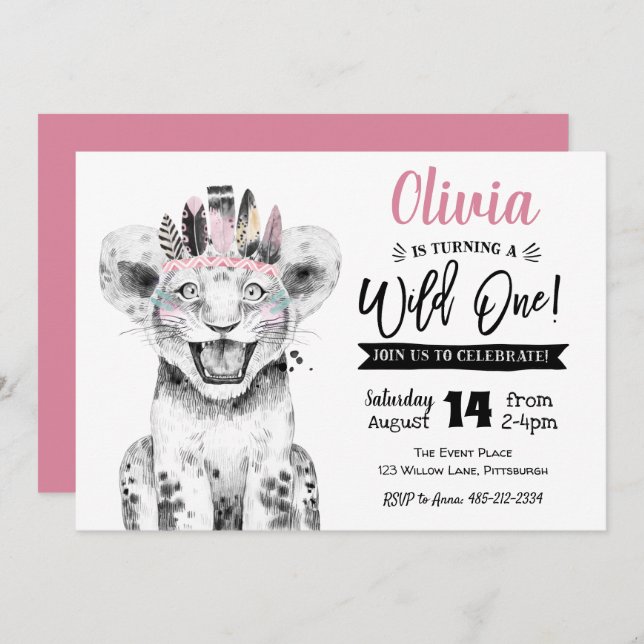 Um Leão Selvagem | Convite para primeiro aniversar (Frente/Verso)