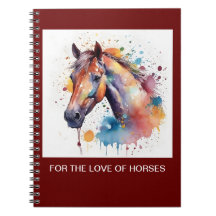 Um lindo caderno espiral de cavalos de aquarela.