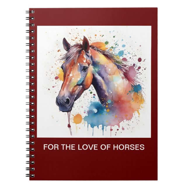 Um lindo caderno espiral de cavalos de aquarela. (Frente)