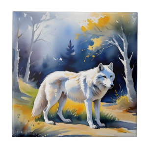 Um lobo numa pintura de aquarela florestal