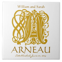 Um Monograma Dourado em Branco - Nomes Azulejo de 