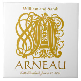 Um Monograma Dourado em Branco - Nomes Azulejo de