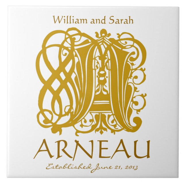 Um Monograma Dourado em Branco - Nomes Azulejo de  (Frente)