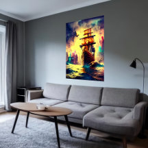 Um navio estranho no mar | AI Art Poster