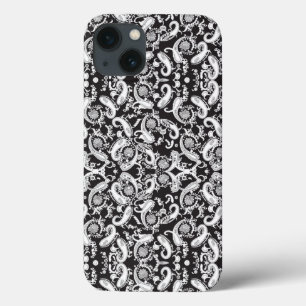 um padrão paisley preto e branco