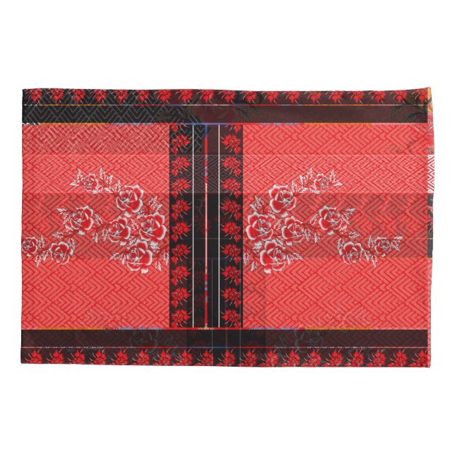 um padrão vermelho e preto com flores (Verso)