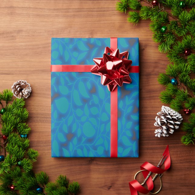 Um papel de embrulho azul com um padrão artístico  (Presente de Natal)