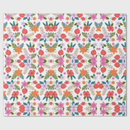 Um papel de embrulho floral colorido com rosa vibr
