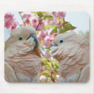 Um par de flores Mousepad dos papagaios e do Apple