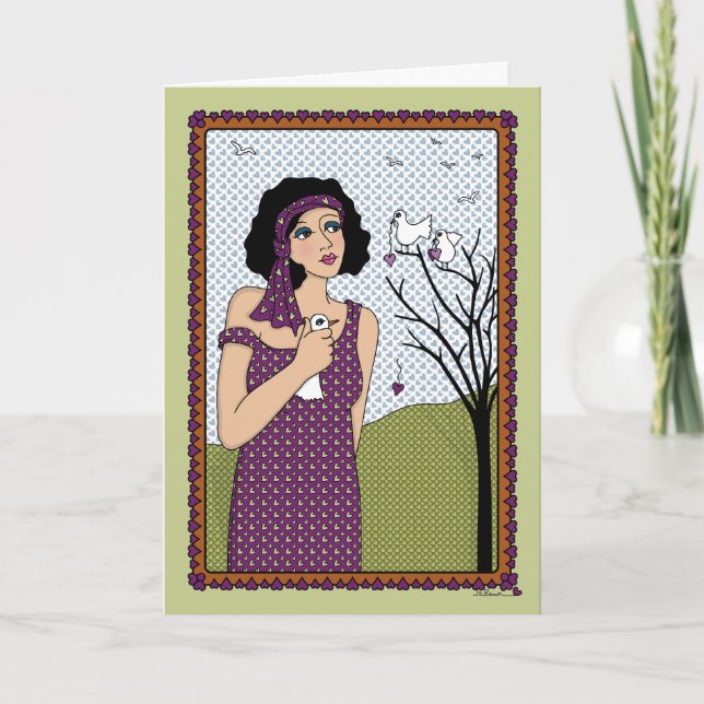 Um pássaro no cartão de saudação "Mão_A" (Frente)