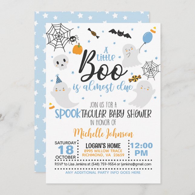 Um Pequeno Boo é quase um convite devido - Azul/Wh (Frente/Verso)