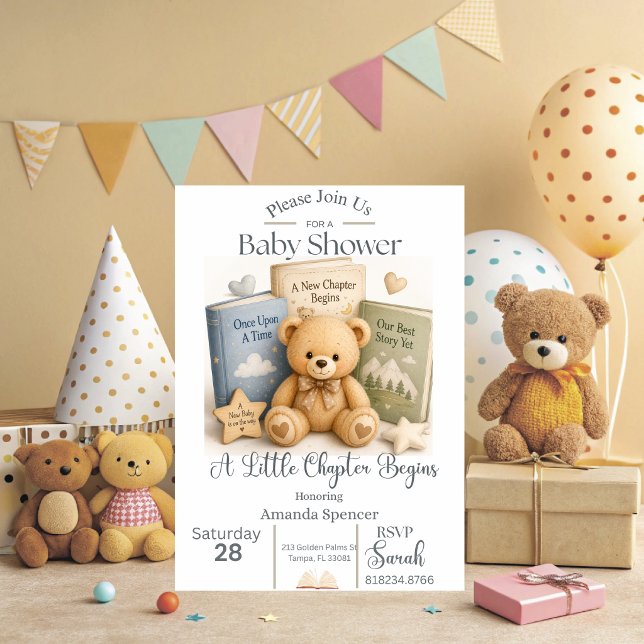 Um Pequeno Capítulo Começa | Convite para Chá de B (A New Chapter Begins Baby Shower Invitation)