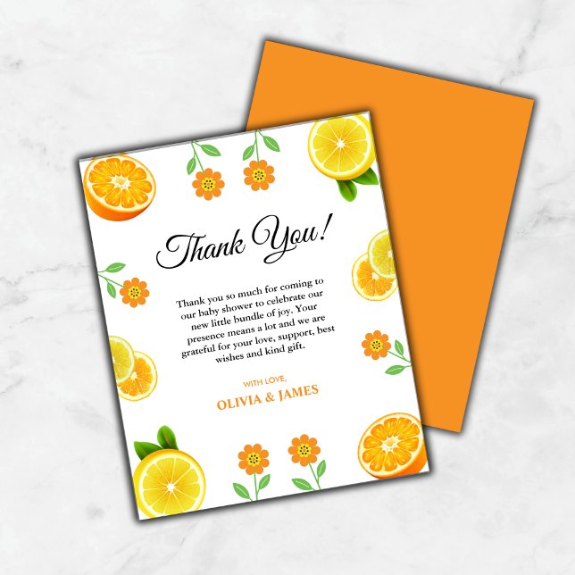 Um Pequeno Cartões de agradecimentos De Chá de fra (Budget A Little Cutie Citrus Baby Shower Thank You Card )