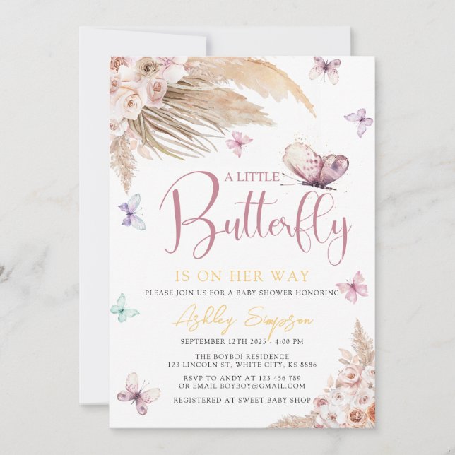 Um Pequeno Convite Para Chás de fraldas De Borbole (Frente)