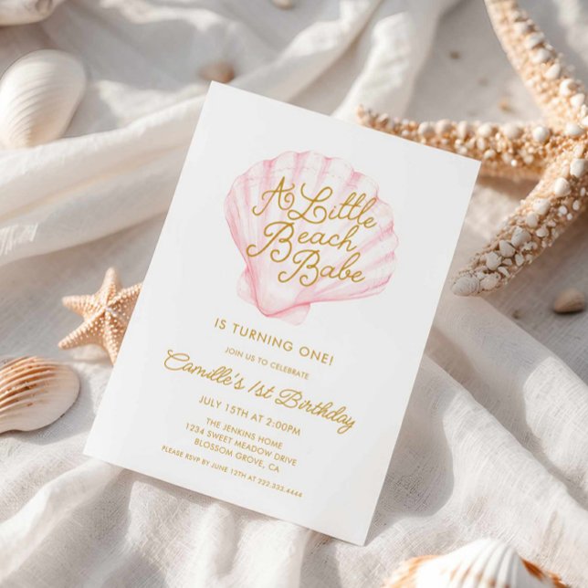 Um pequeno convite para primeiro aniversario de Be (A Little Beach Babe baby shower invitation)