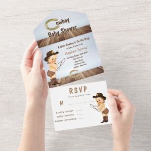 Um Pequeno Cowboy Está a Caminho Churrasco de Bebê