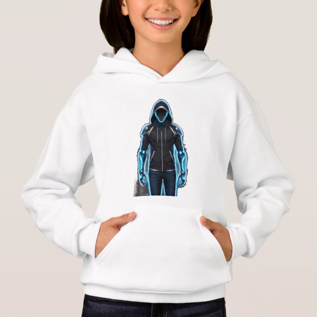 Um personagem com braços robóticos brilhantes (Frente)