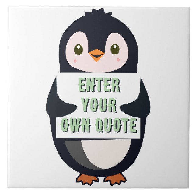 Um pinguim segurando um sinal com texto personaliz (Frente)