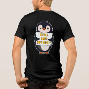 Um pinguim segurando um sinal com texto personaliz