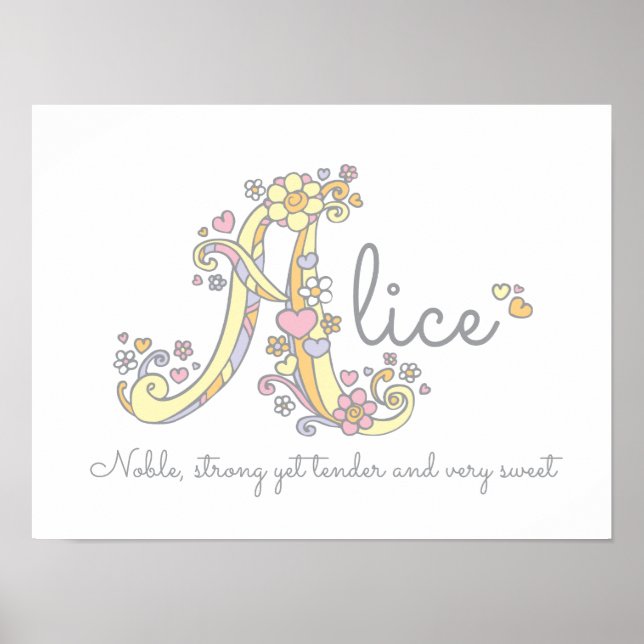 Um pôster de monograma com o nome de menina Alice  (Frente)