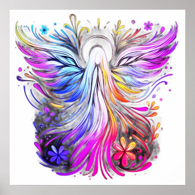 Um pôster de parede de anjo com cores pastel em es (Frente)