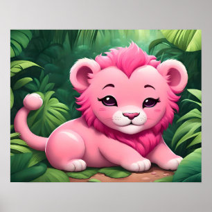 Um Poster de um Leãozinho Rosa na Selva