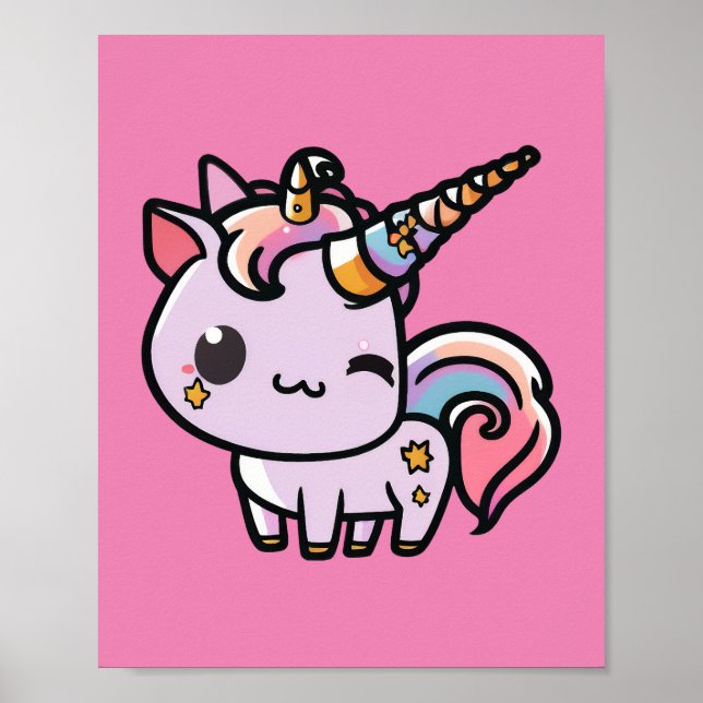 Um poster de unicórnio kawaii (Frente)
