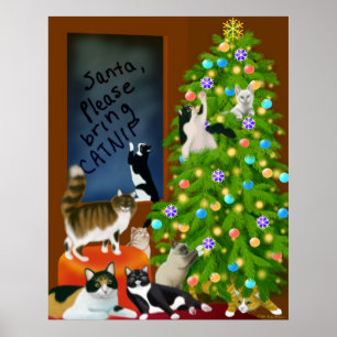 Um poster felino do Natal da família