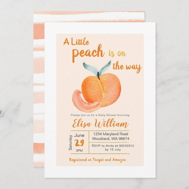 Um pouco de pêssego está a caminho do convite (Frente/Verso)