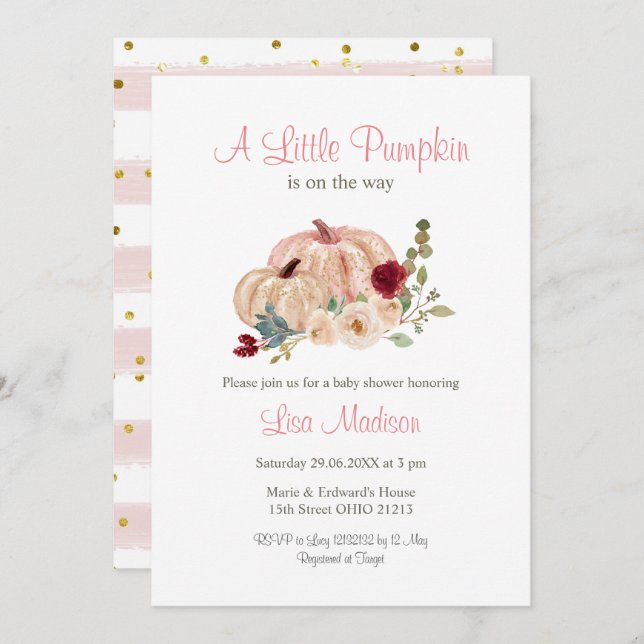 Um Pouco De Pumpkin Rosa Está A Caminho Do Convite (Frente/Verso)