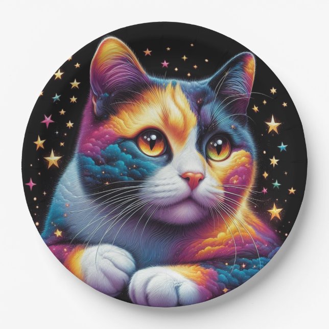 Um prato de papel de gato bonito! (Frente)