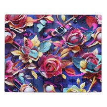 Um quebra-cabeça floral de serra em cores vibrante