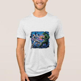 Um robô mecha combatendo um monstro gigante