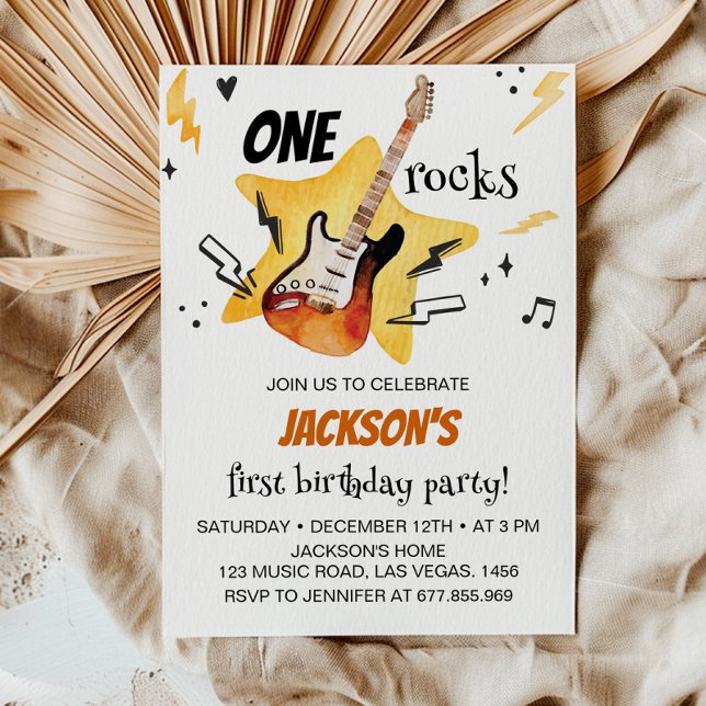 Um Rochedo Guitar Rock E Roll Convite De Aniversár (Criador carregado)