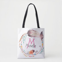 Um Saco de Tote Boho Monograma Personalizável