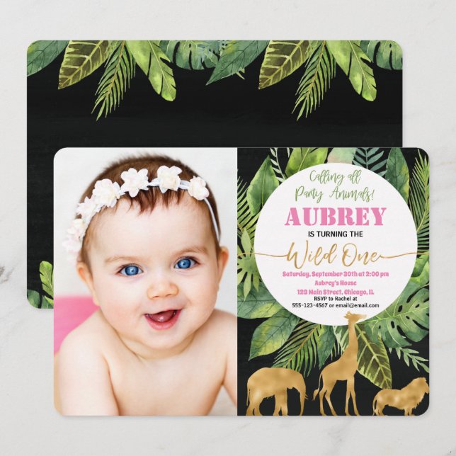Um safari selvagem do convite da foto do primeiro (Frente/Verso)