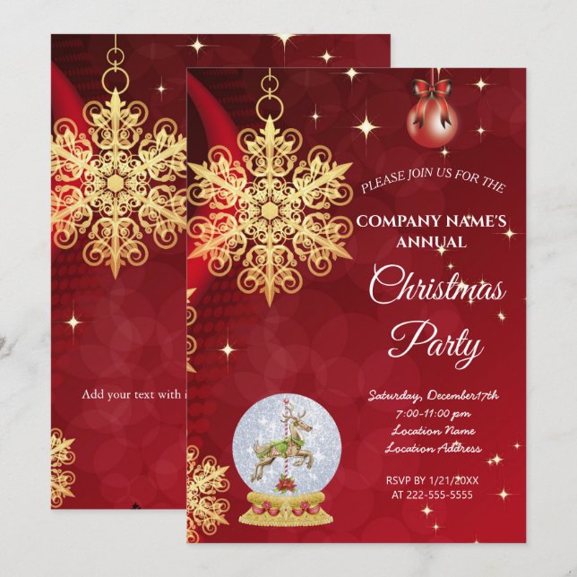 Um simples convite de festa de Natal elegante verm (Frente/Verso)