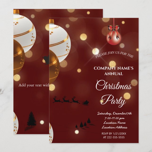 Um simples convite de festas de Natal elegante e v (Frente/Verso)