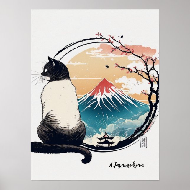 "Um Sonho Japonês" Cat e Fuji Poster (Frente)