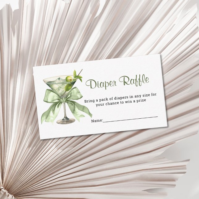 Um Tini Um Convite de Rifa de Fraldas Martini Sage (Sage Green Coquette bow Diaper Raffle Baby Shower insert card)
