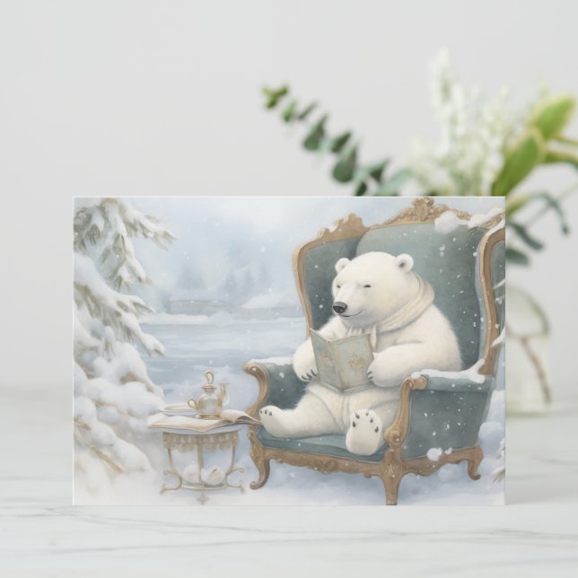 Um Urso Polar Branco no Cartão de Férias de Neve (Em pé/Frente)