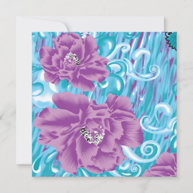 Um vibrante design de tecido com roxo e turquesa (Frente)