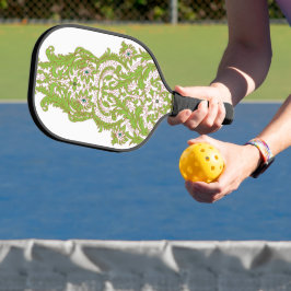 um wallpaper verde e branco com designs de ornamen