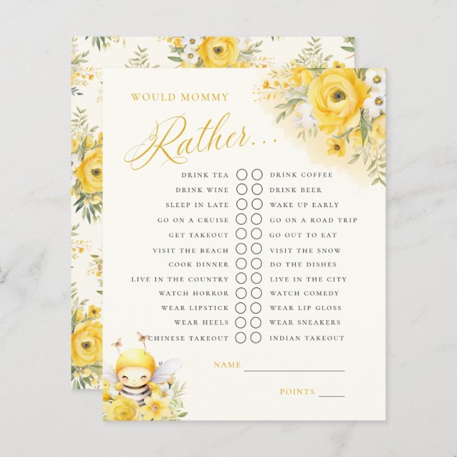 Uma Abelha De Mel Doce Fazia Jogo De Preferencialm (Frente/Verso)