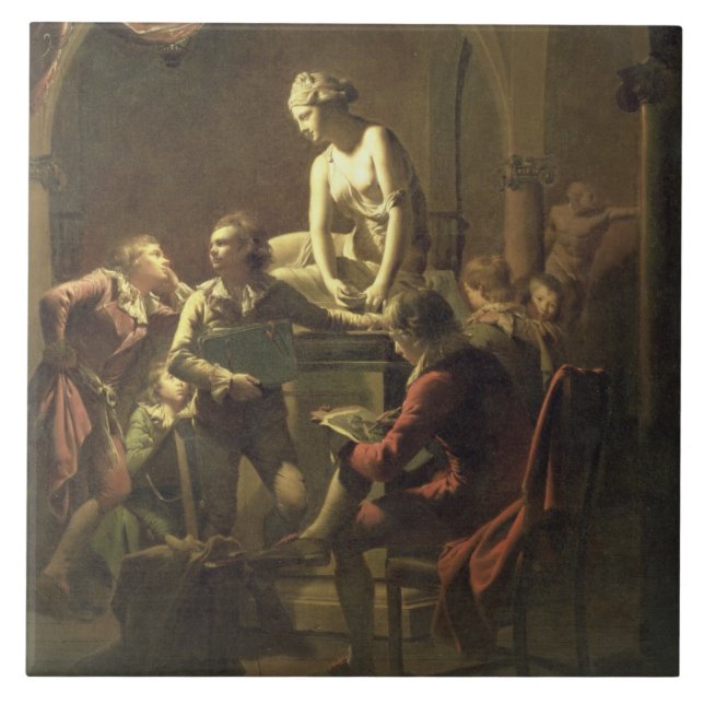 Uma academia pelo Lamplight, c.1768-69 (óleo em (Frente)