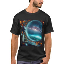 Uma Alienígena olhando para a camiseta espacial